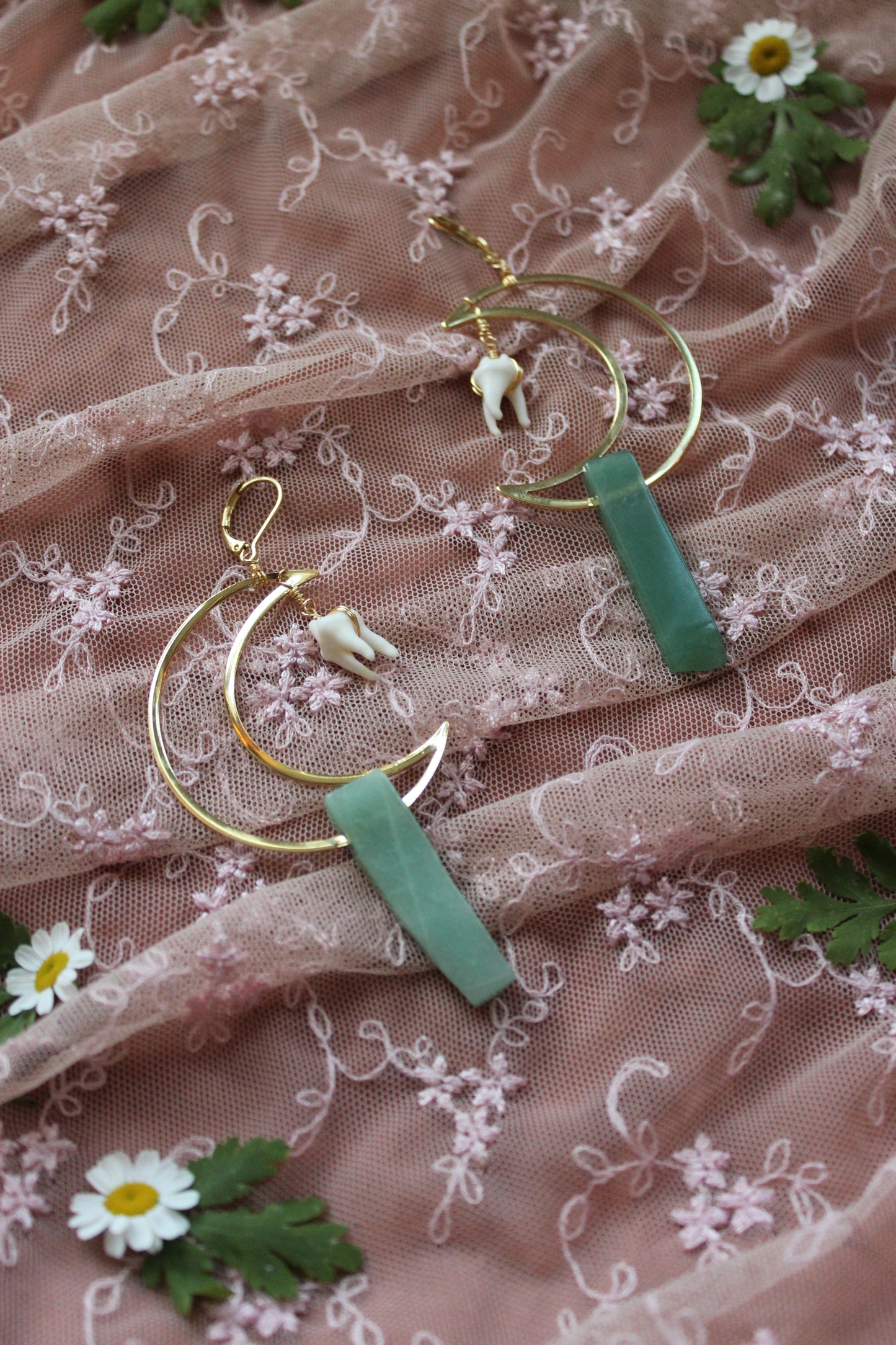 Green Aventurine Raccoon Teeth Earrings GP
