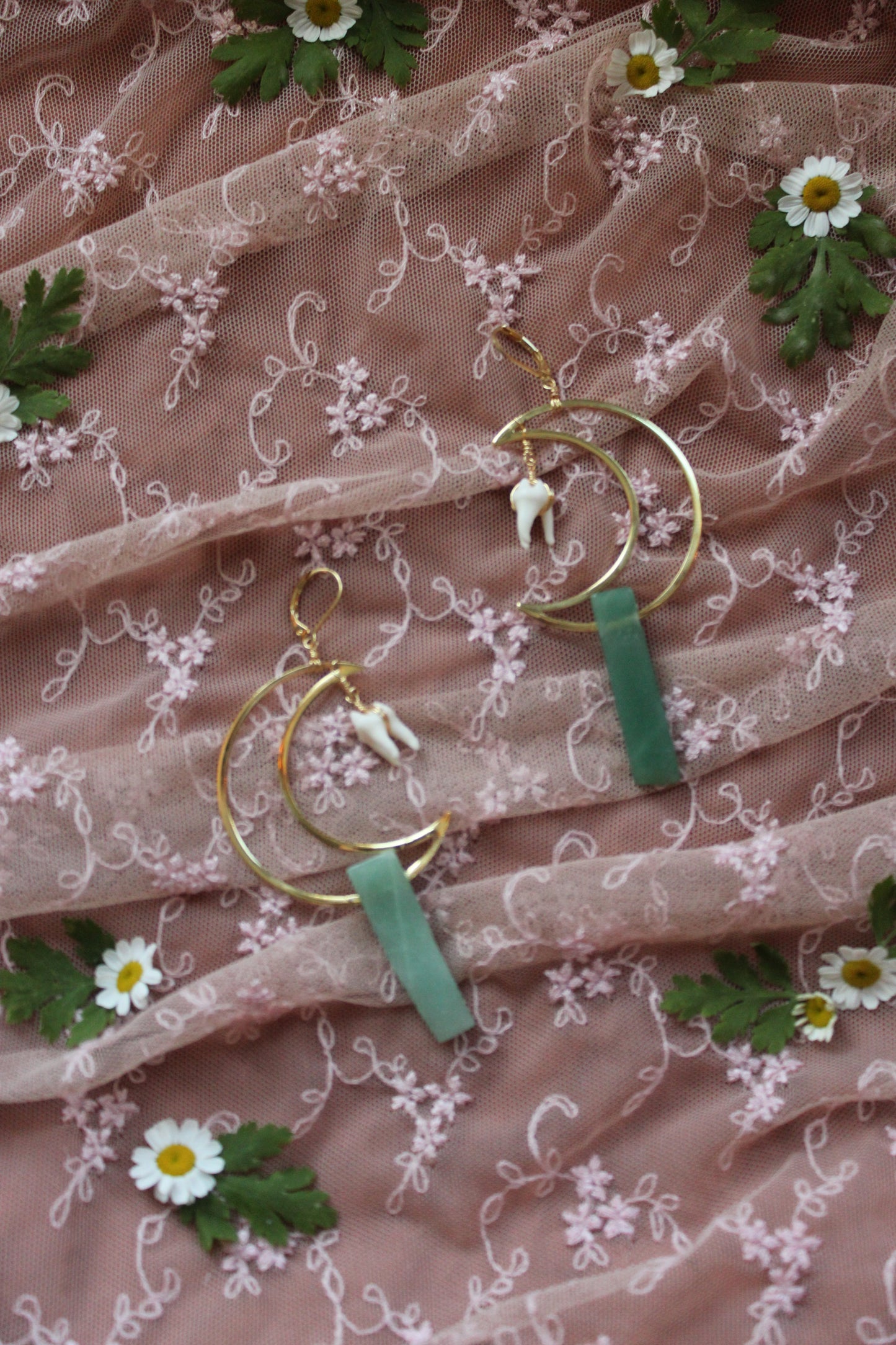 Green Aventurine Raccoon Teeth Earrings GP