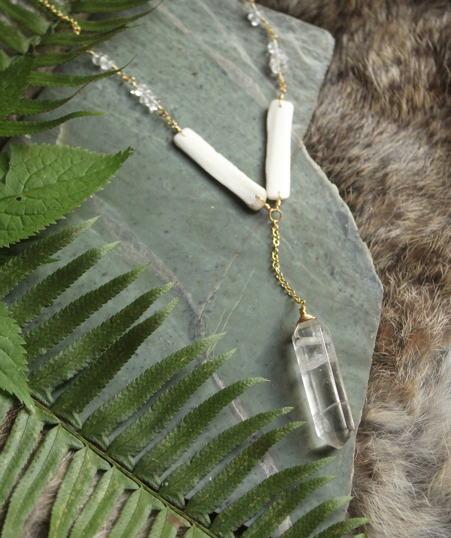 Deer Rib & Quartz Necklace GP