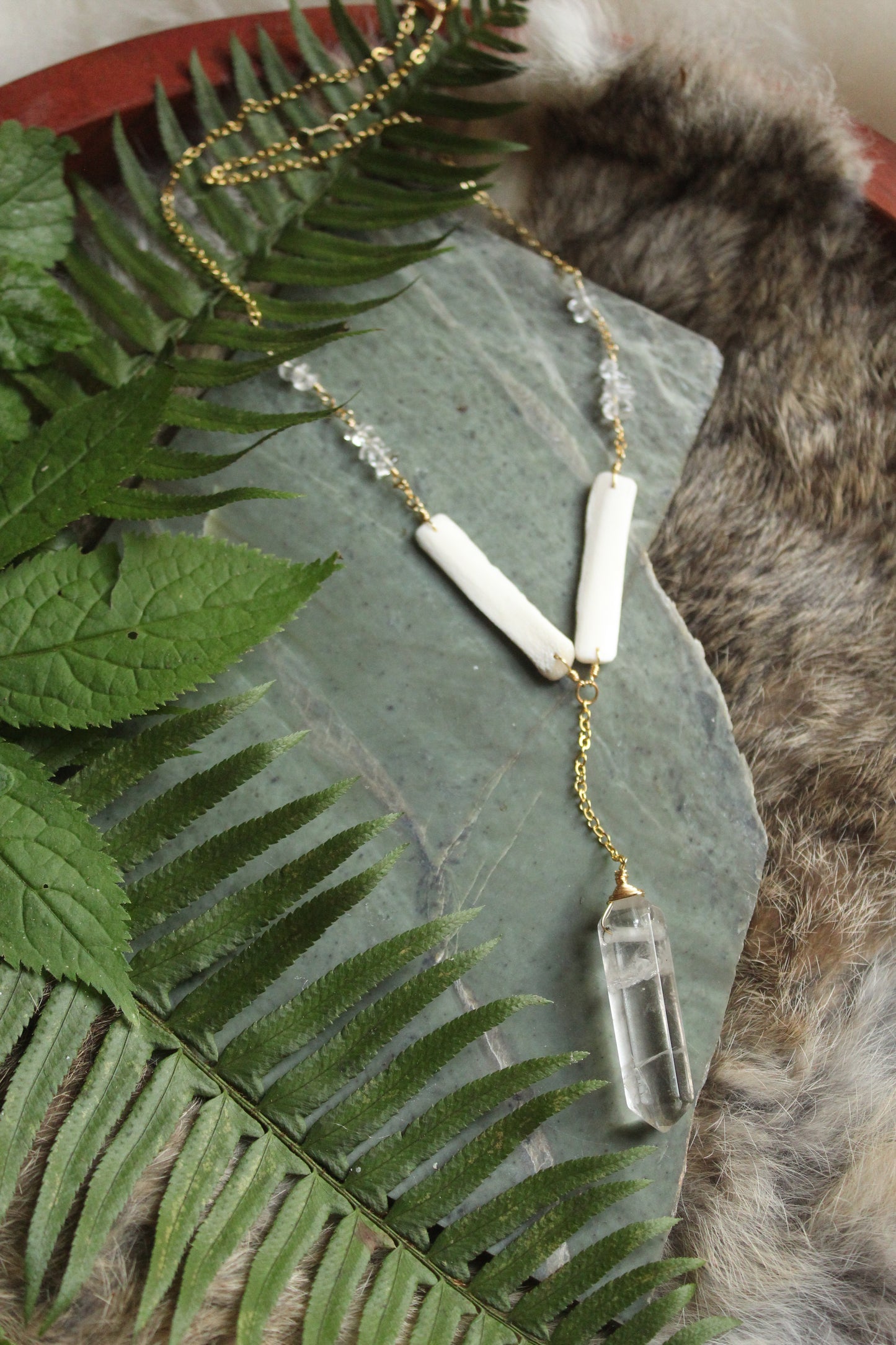 Deer Rib & Quartz Necklace GP