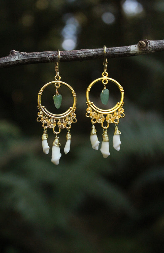 Green Aventurine & Teeth Earrings