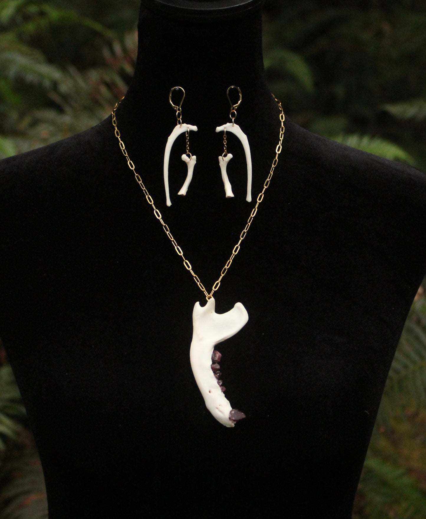 Garnet Tooth Raccoon Jaw Necklace