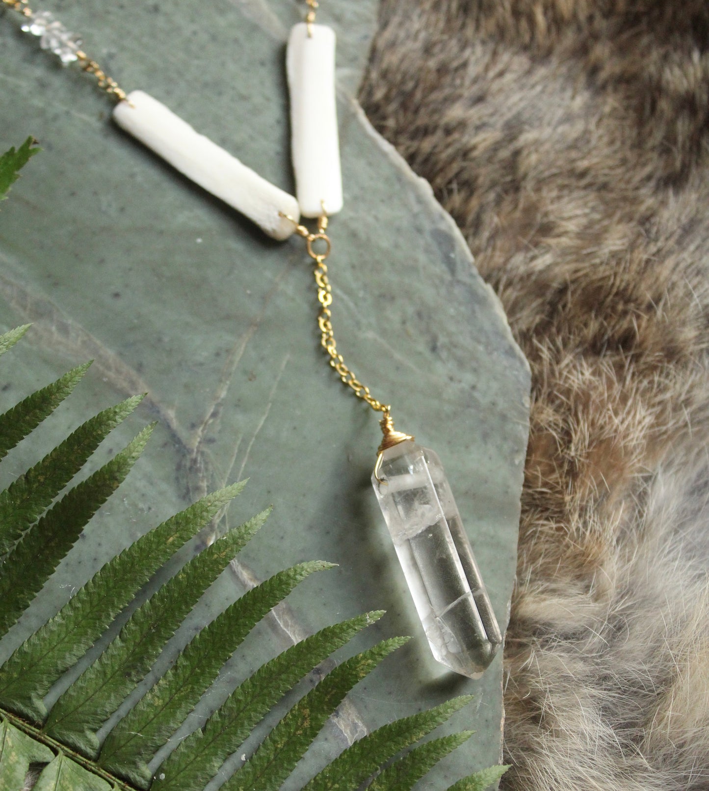 Deer Rib & Quartz Necklace GP