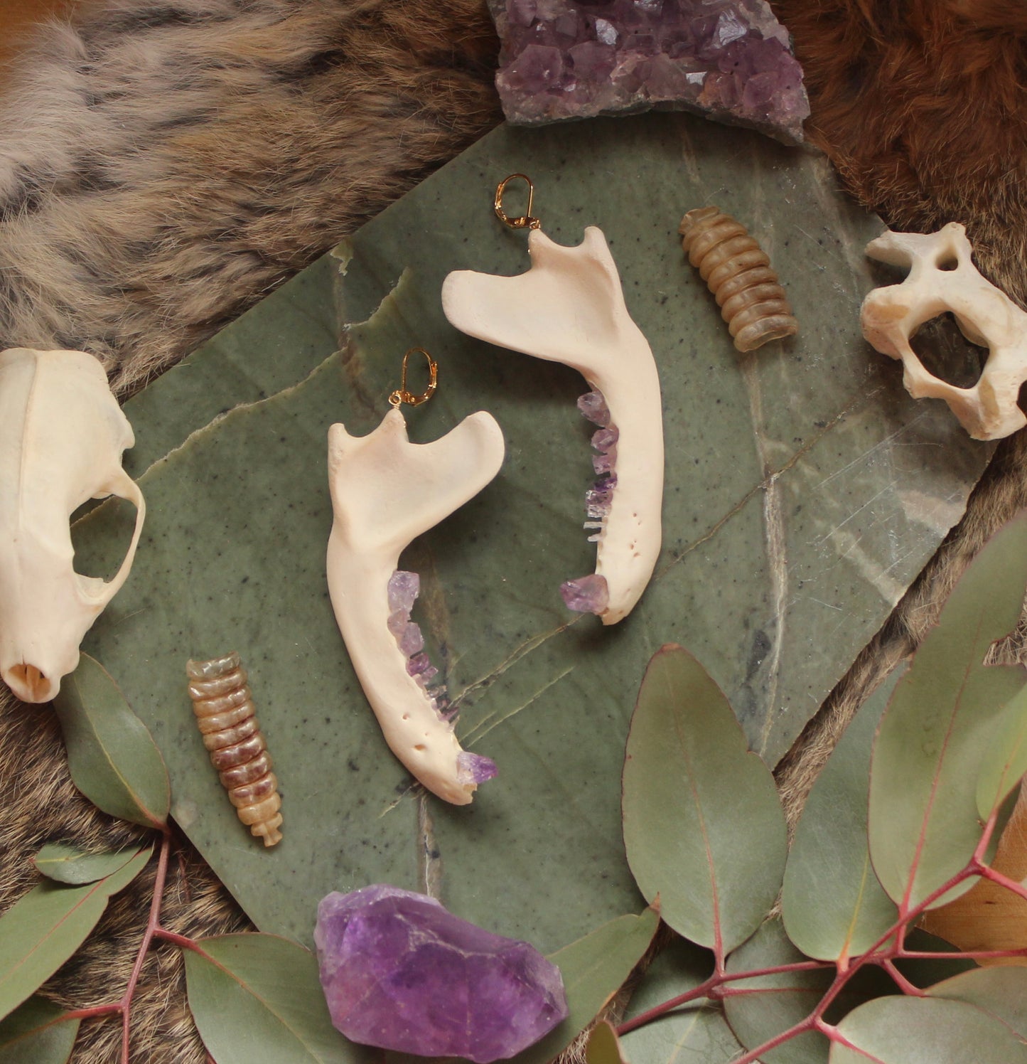 GF Amethyst Raccoon Mandible Earrings