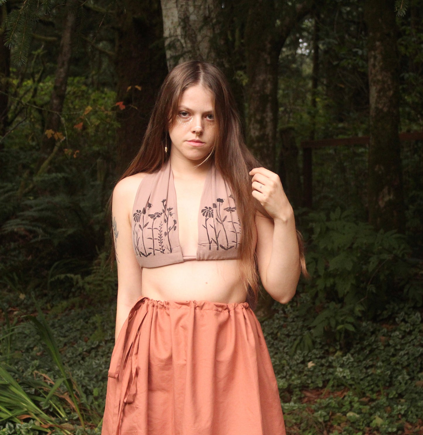 Floral Block Print Tie Top