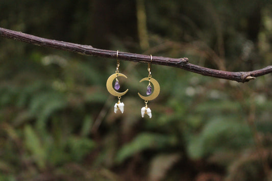 Amethyst Moon Raccoon Tooth Earrings