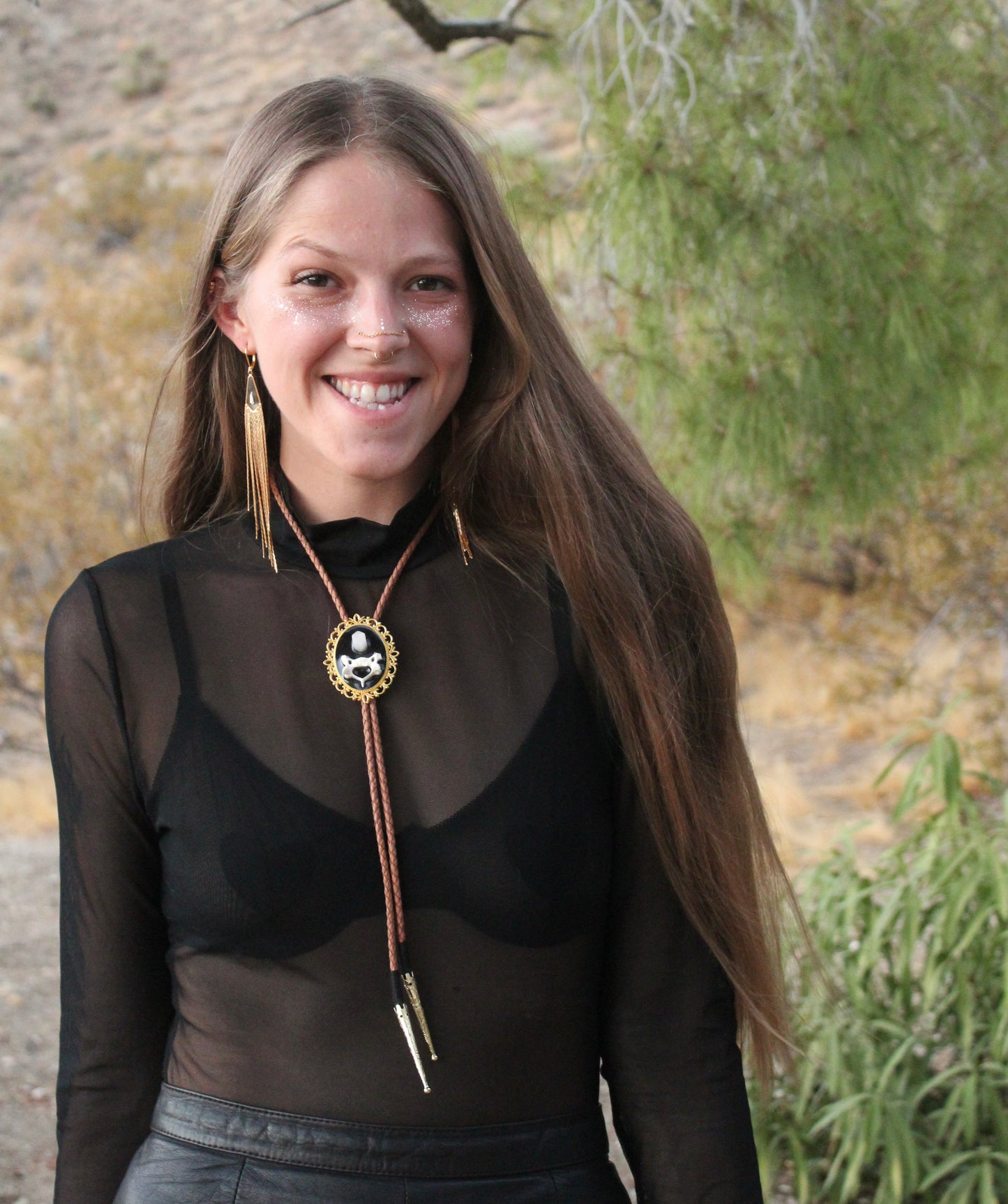 Raccoon Vertebrae Rose Quartz Bolo