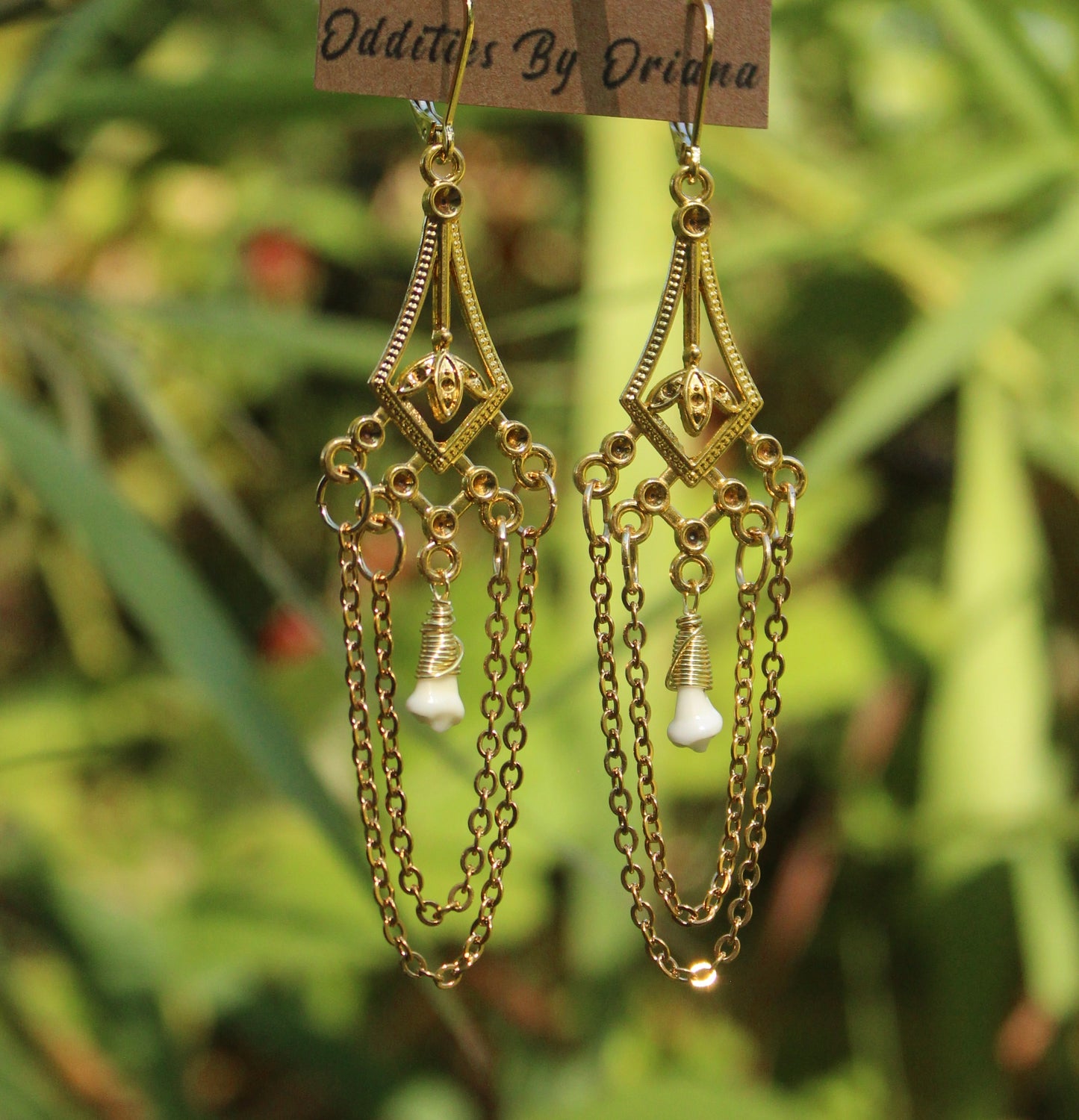Raccoon Incisor Chandelier Earrings