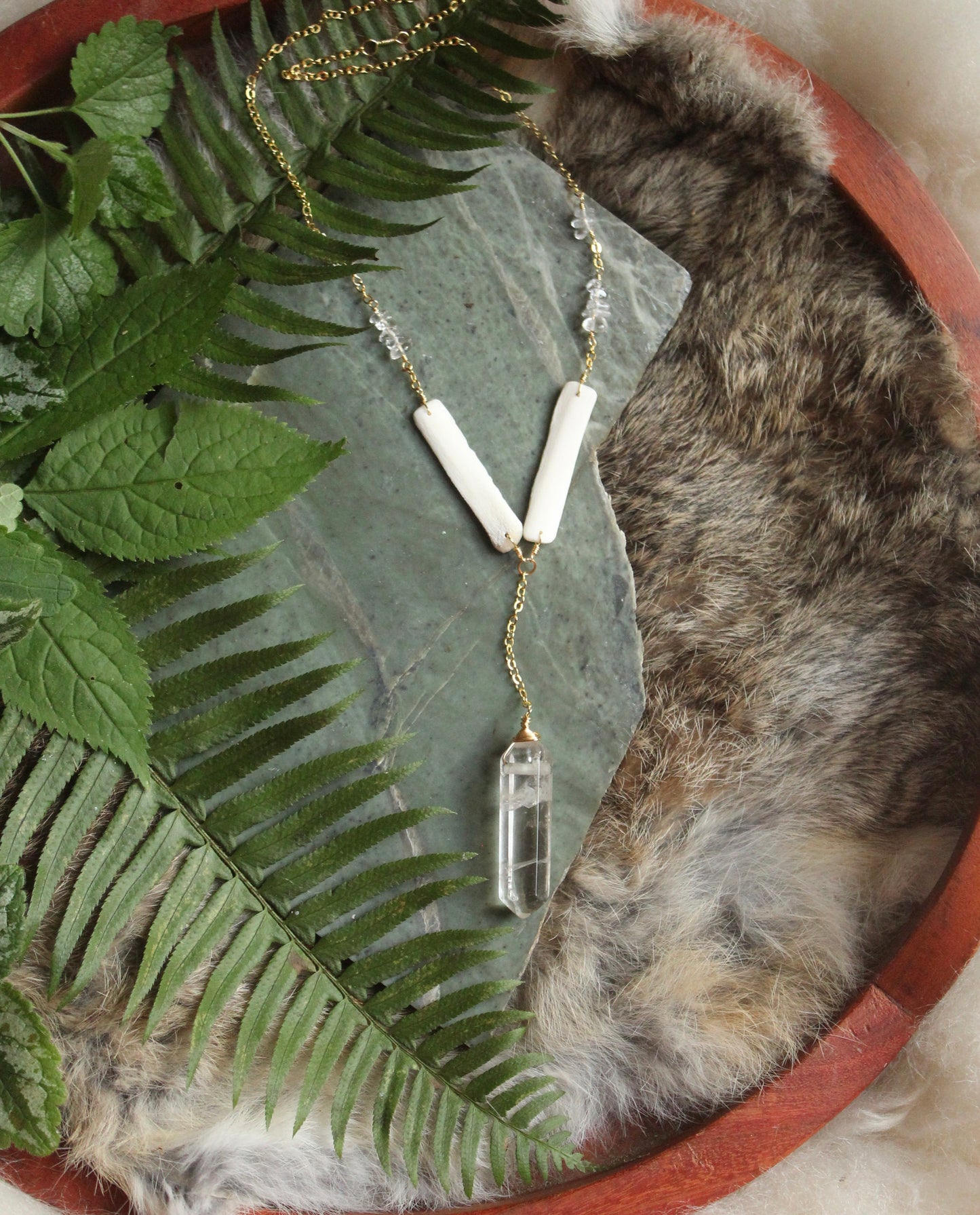 Deer Rib & Quartz Necklace GP