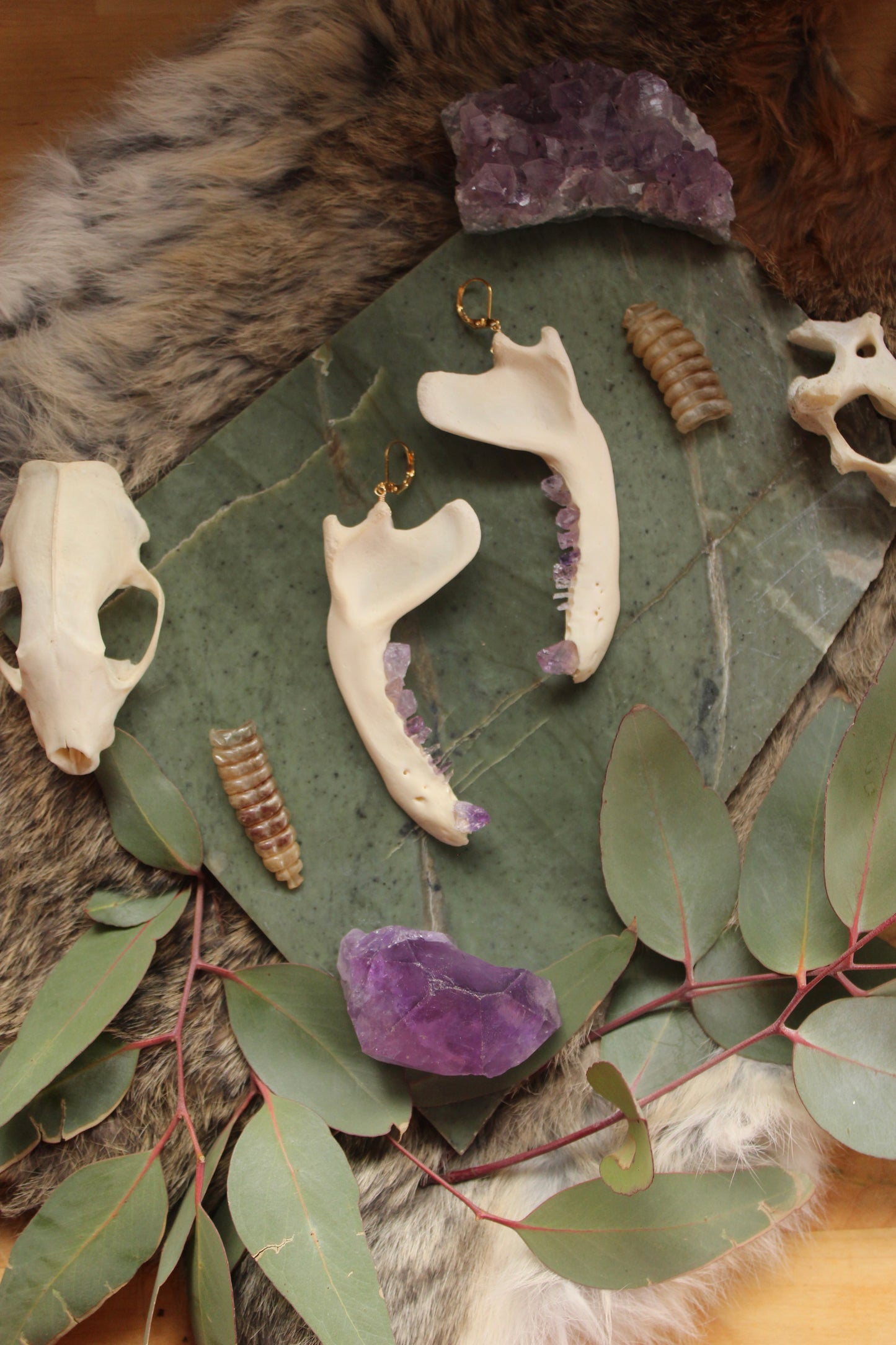 GF Amethyst Raccoon Mandible Earrings