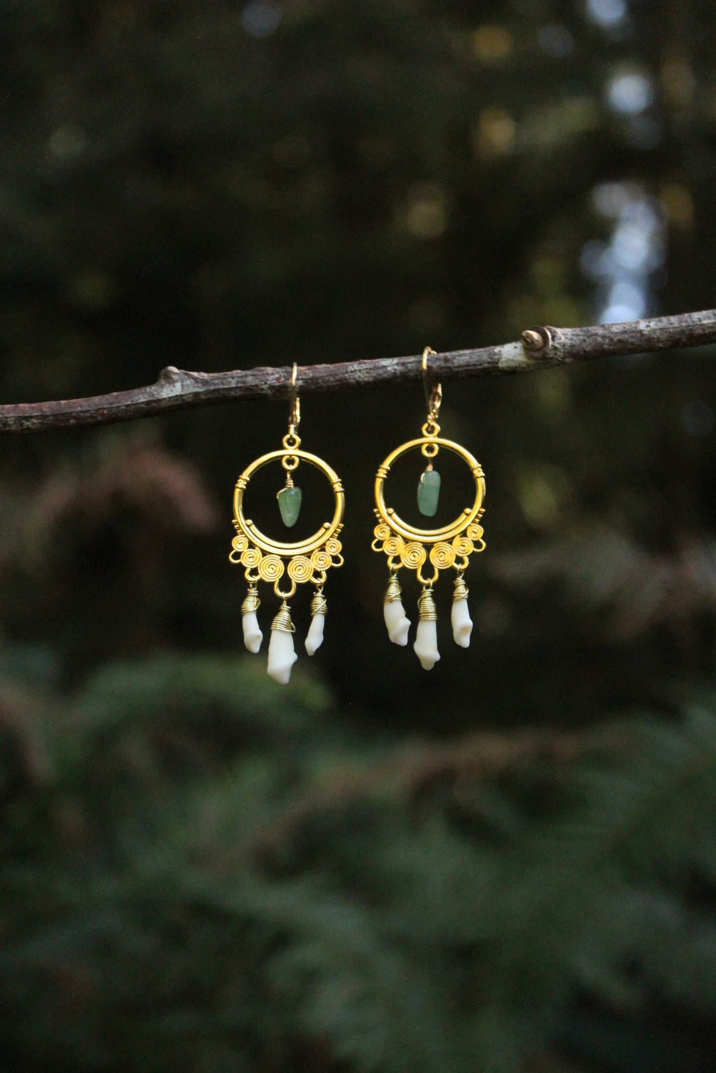 Green Aventurine & Teeth Earrings