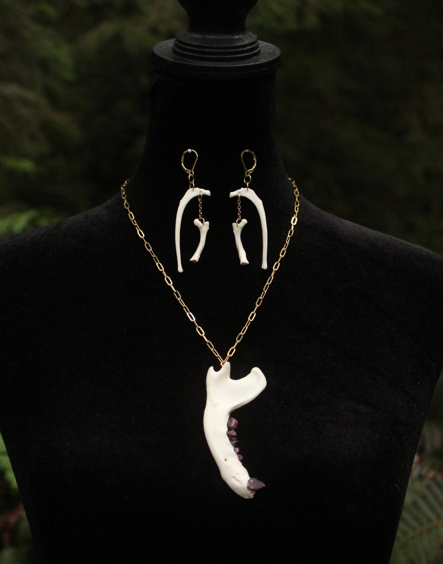 Garnet Tooth Raccoon Jaw Necklace