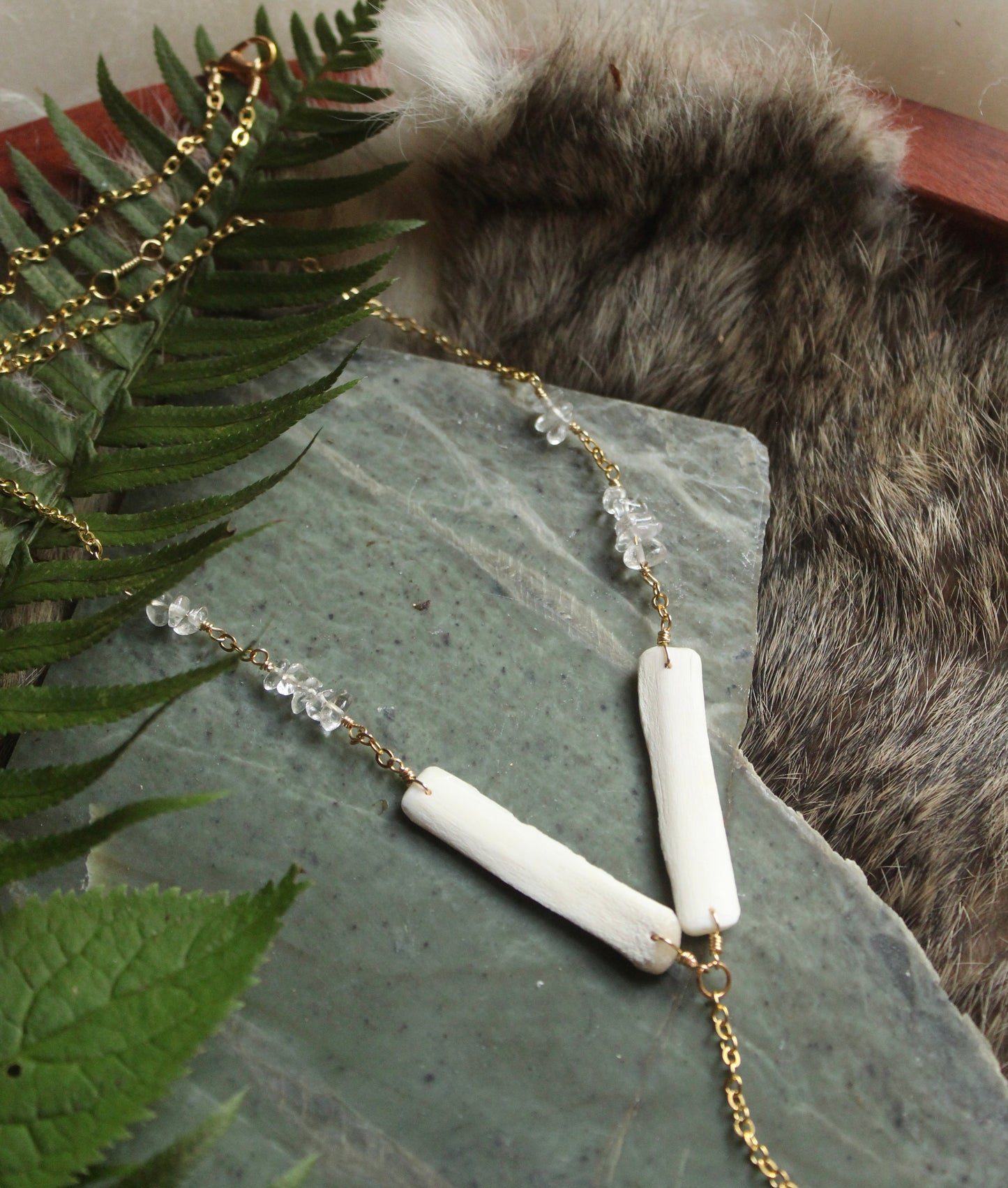 Deer Rib & Quartz Necklace GP