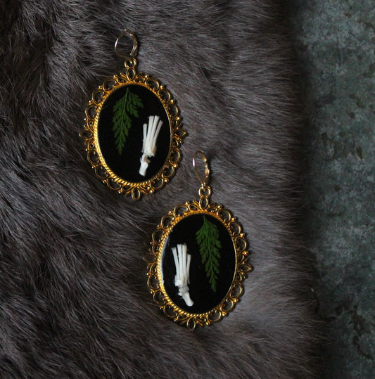 Rabbit Paw & Fern Leaf Earrings