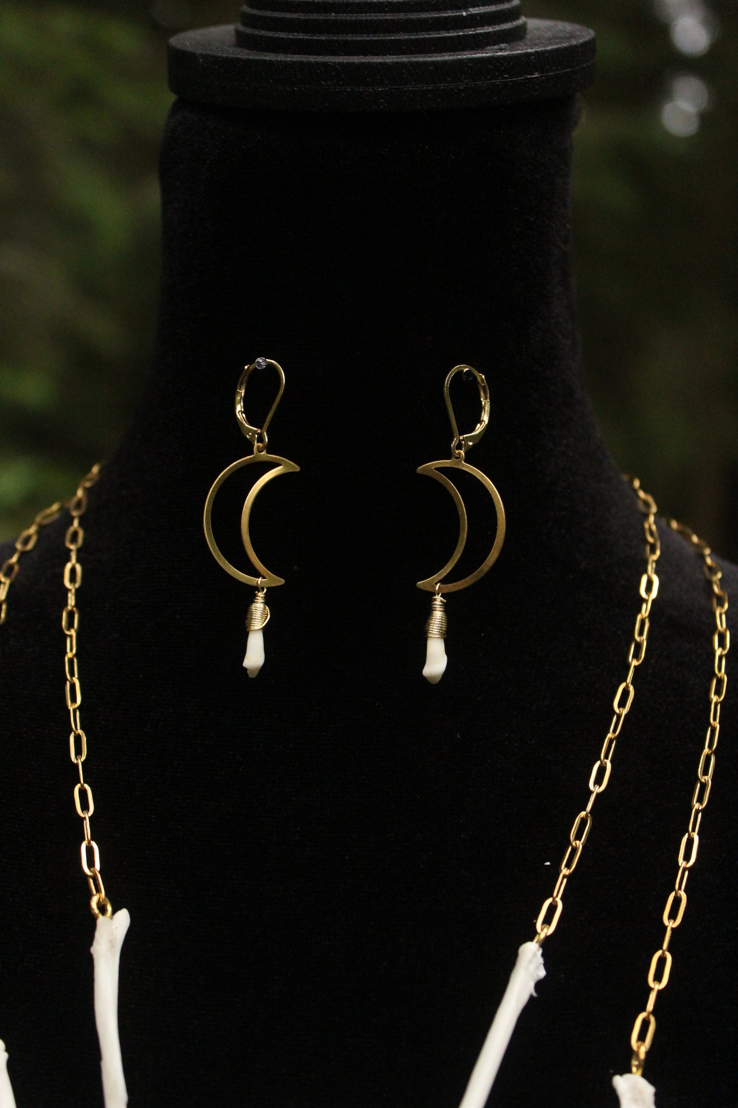 Raccoon Tooth Moon Earrings