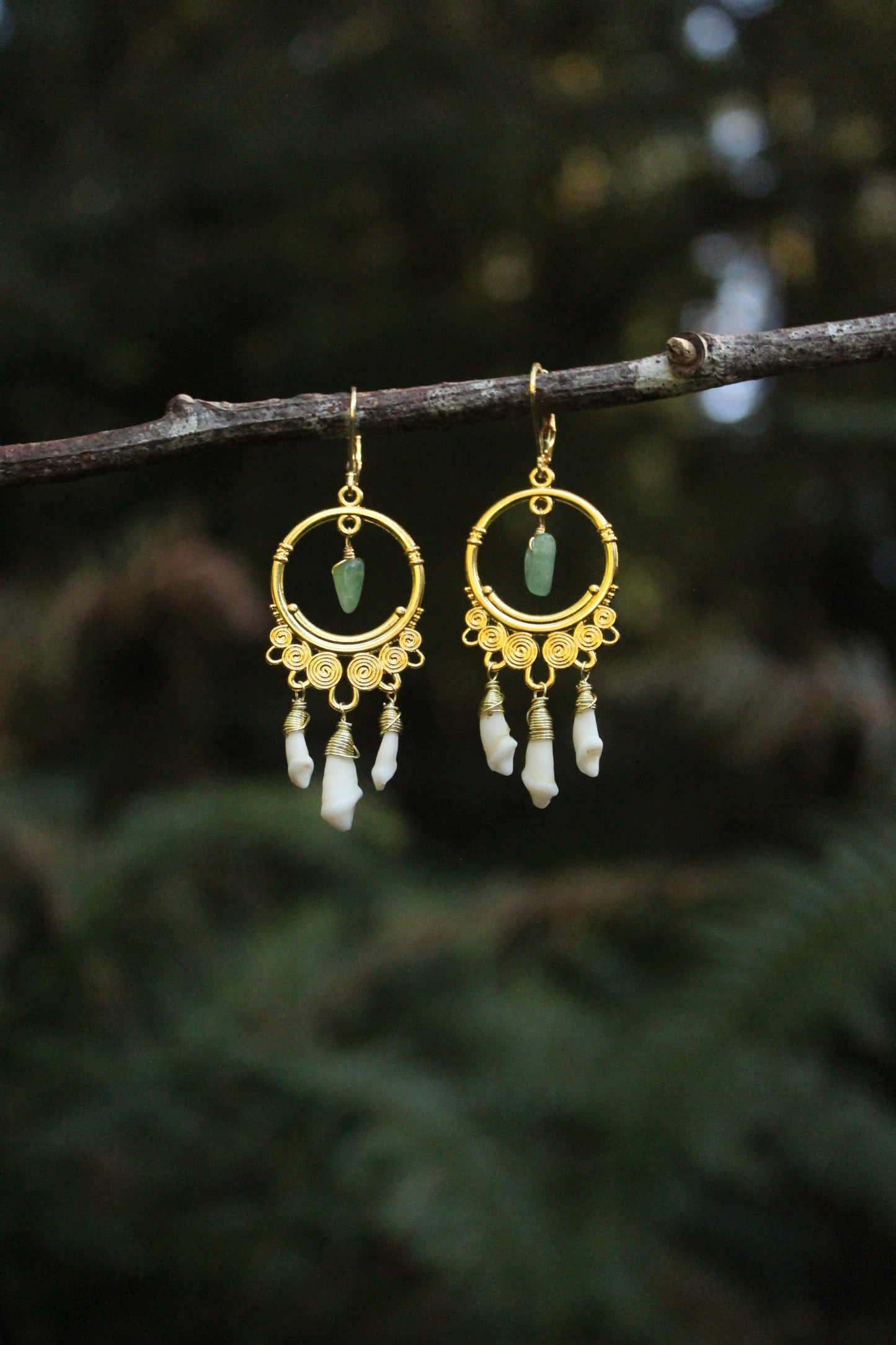 Green Aventurine & Teeth Earrings