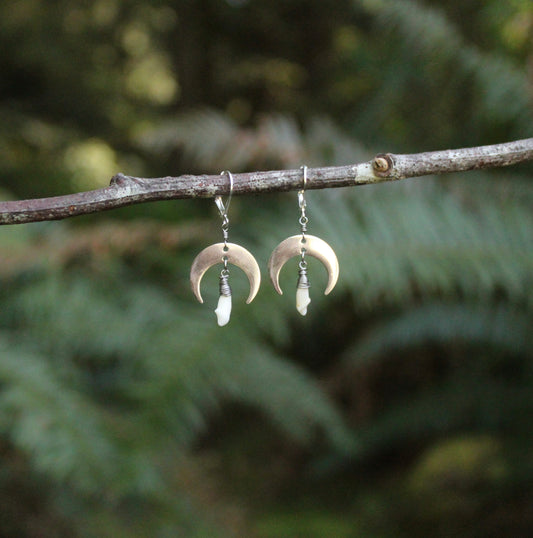 Silver Raccoon Moon Earrings