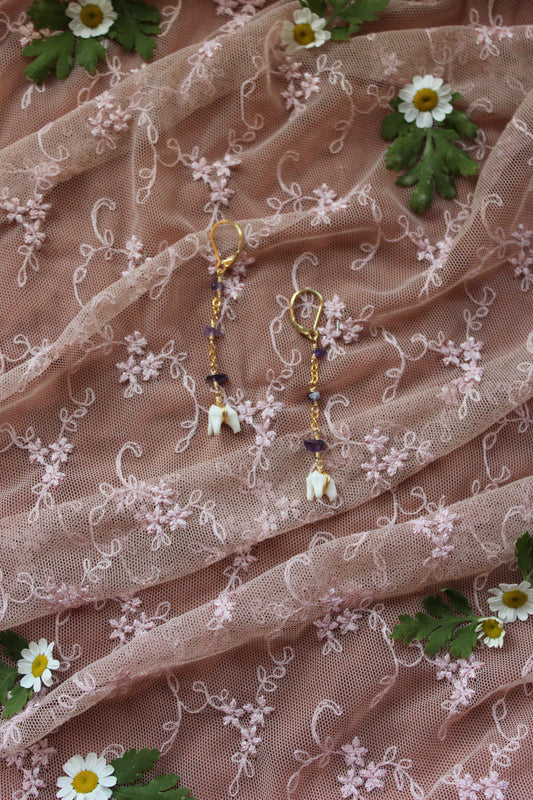 Amethyst Opossum Tooth Drop Earrings GP