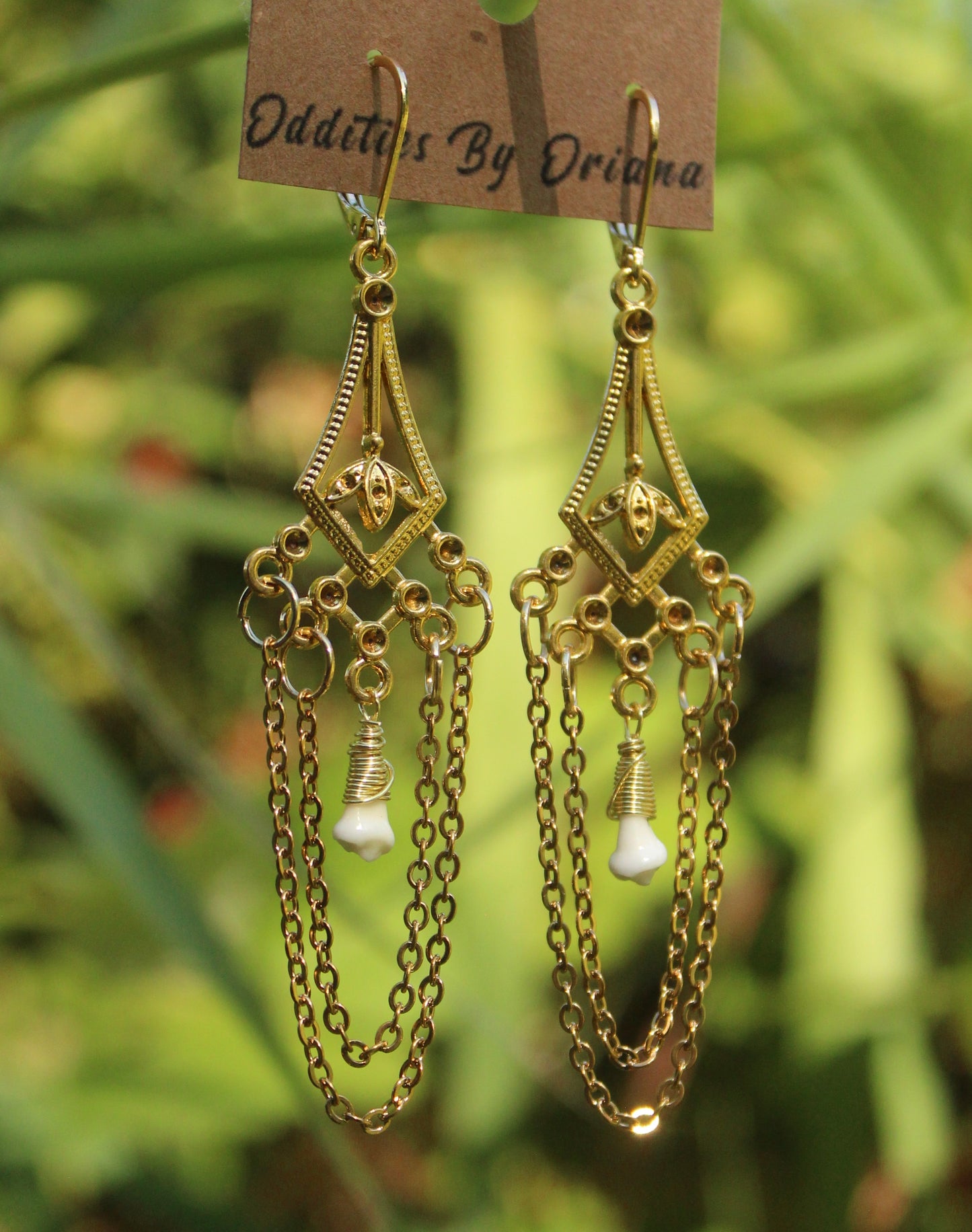 Raccoon Incisor Chandelier Earrings