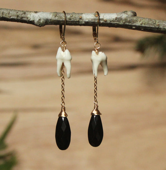 Onyx Raccoon Molar Earrings